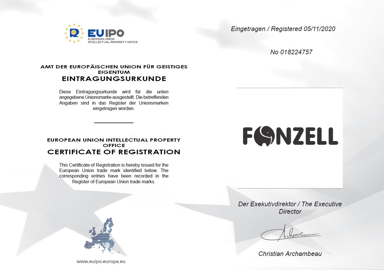 FONZELL EUIPO registration certificate