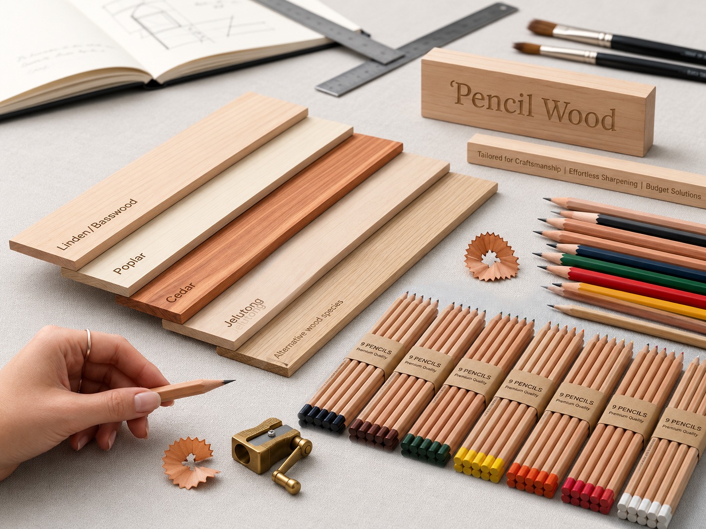 Pencil slats and pencil wood components
